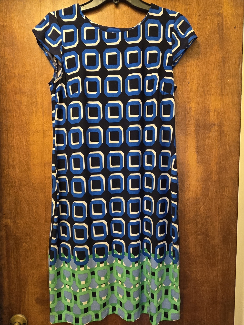 Liz Claiborne Womens Green, Royal Blue & White Geometric Dress